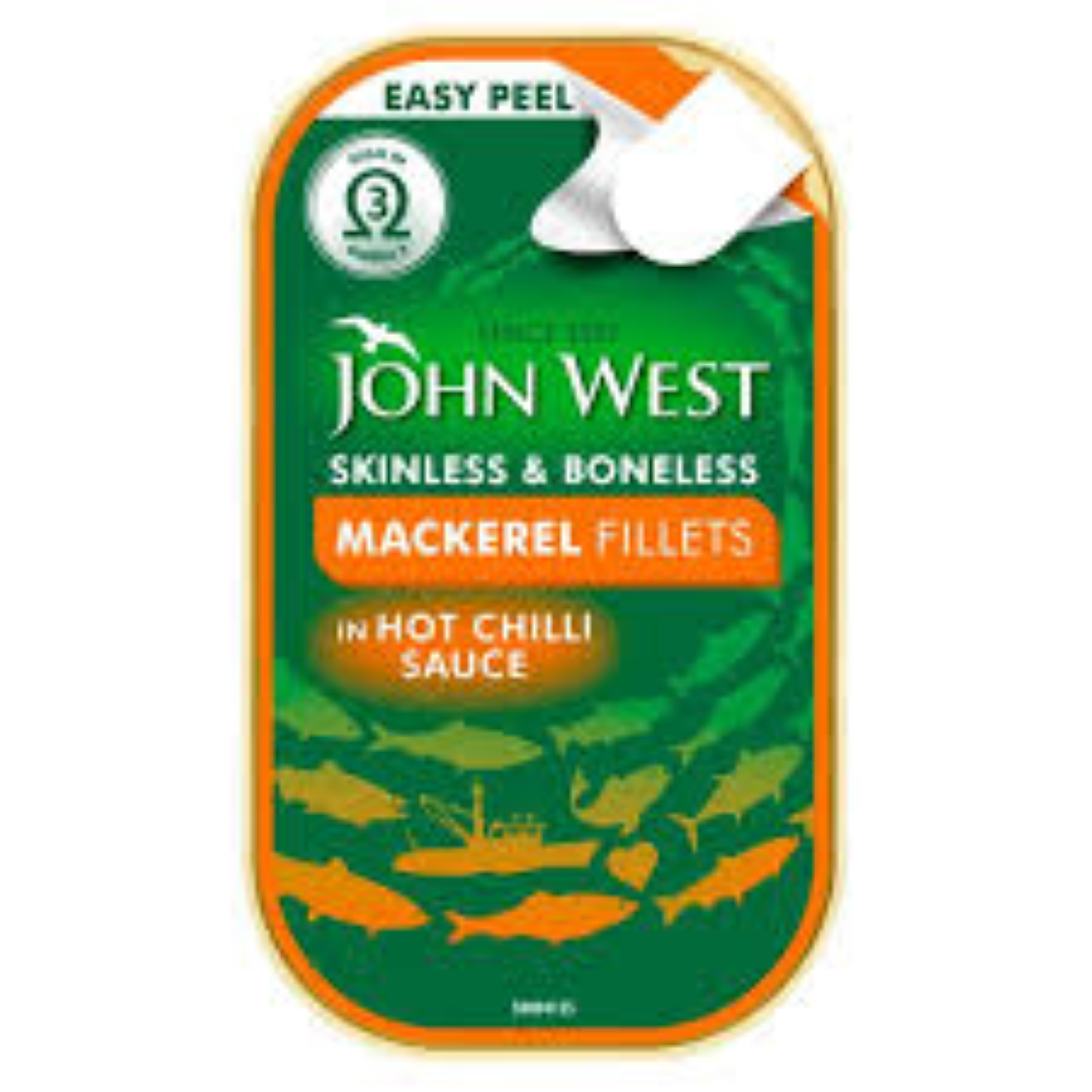 JOHN WEST MACKEREL FILLETS IN HOT CHILLI SAUCE 115G
